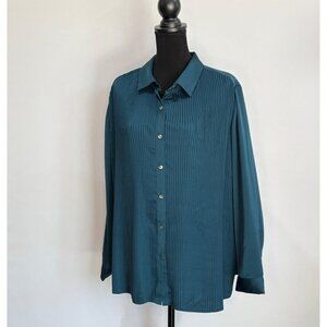 J.Jill Teal Pleated Button-Up Shirt Womens XL Long Sleeve Polyester Blouse
